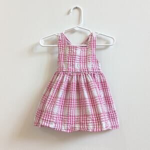 Vtg Baby Gap Pinafore Dress Girls Sz 3-6m Pink Seersucker Plaid Summer 90s